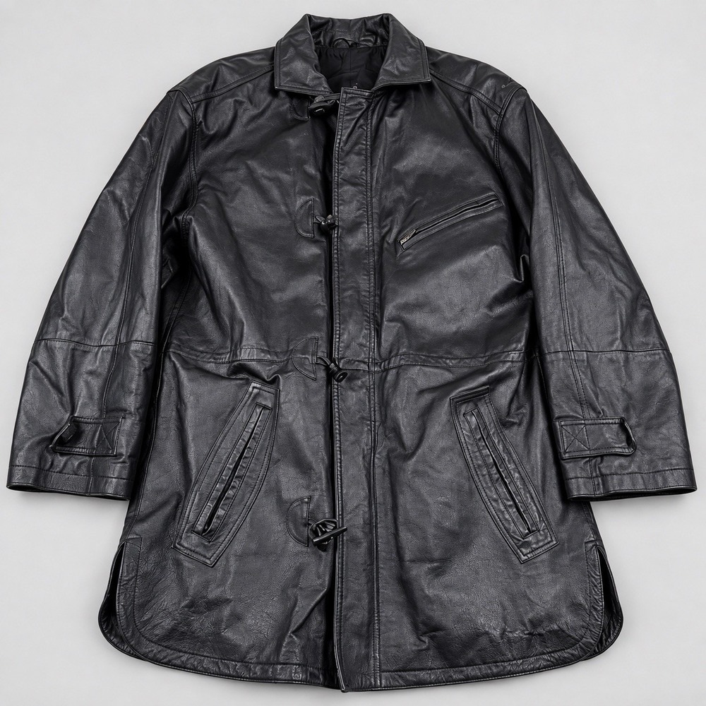 Vintage 90s Leather Jacket Mens Large Black Car Coat Removable Liner Matrix Goth